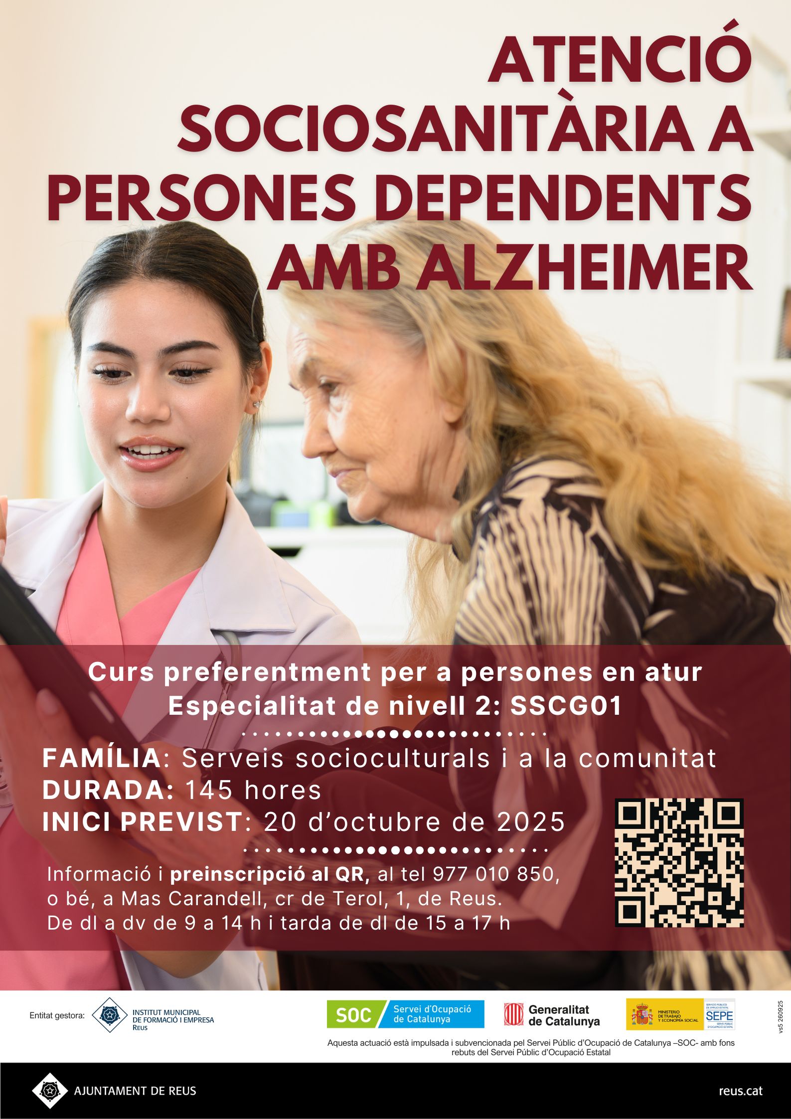 Imatge de la noticia : Sessió informativa del curs d'Atenció sociosanitària a persones dependents amb Alzheimer (SSCG01)
