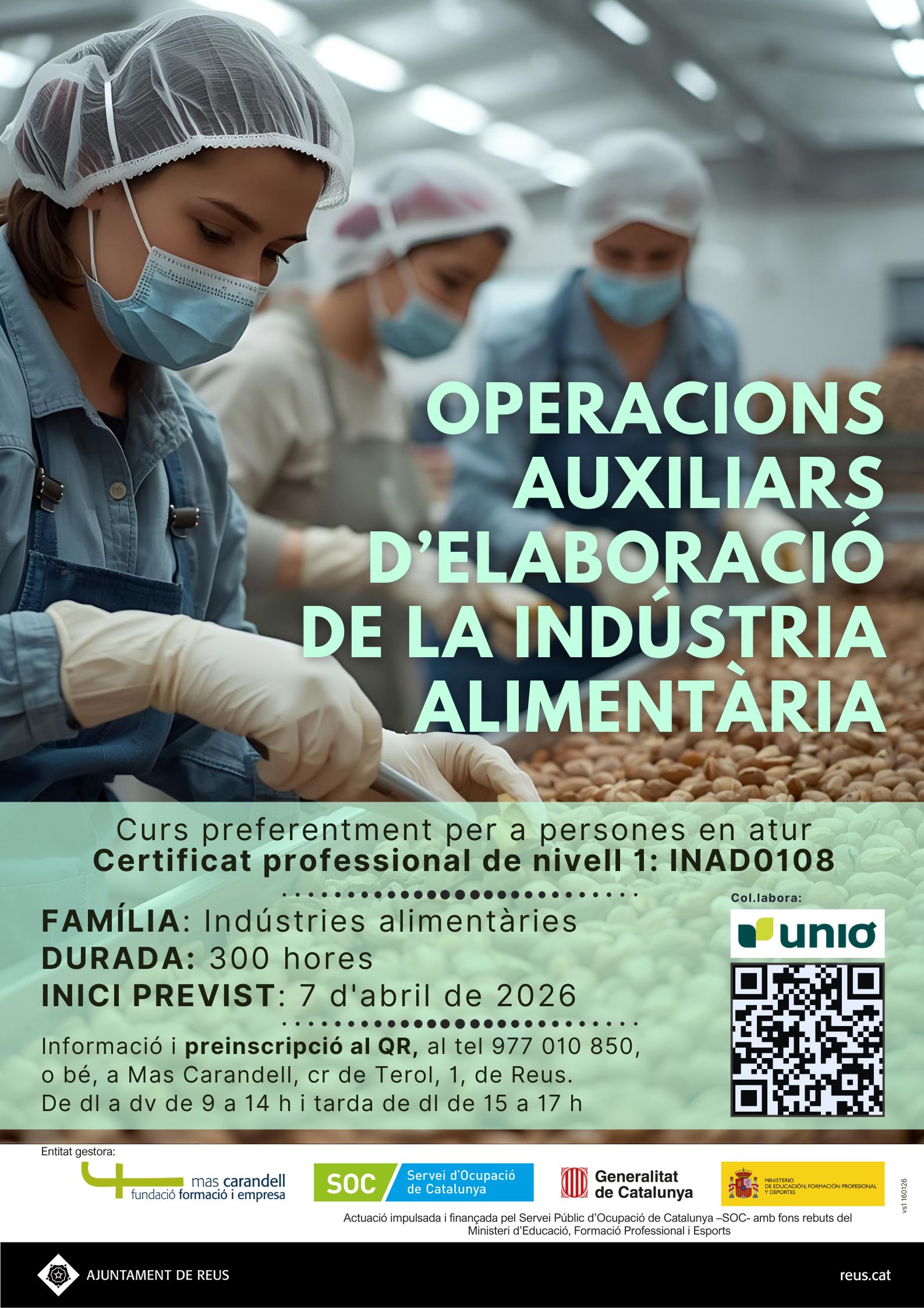 Imatge coberta de Sessió informativa del curs d'Operacions auxiliars d'elaboració de la indústria alimentària (INAD0108)